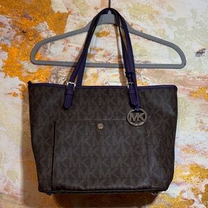 Michael Kors Dark Brown and Purple Tote
